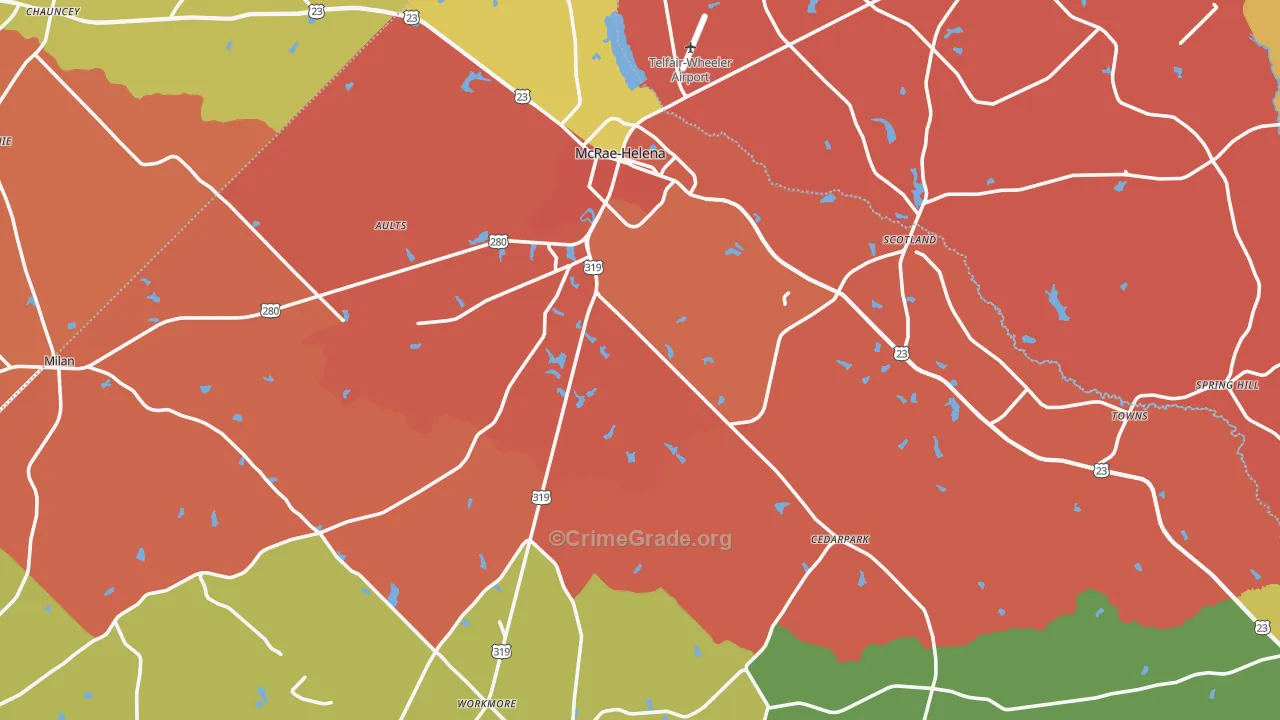 Telfair County, GA Map of Theft Rates