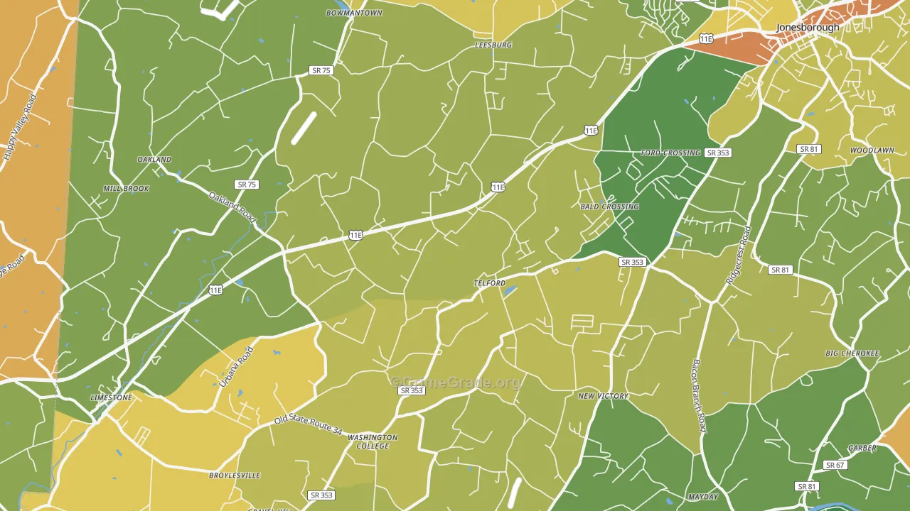 Telford, TN Map of Theft Rates