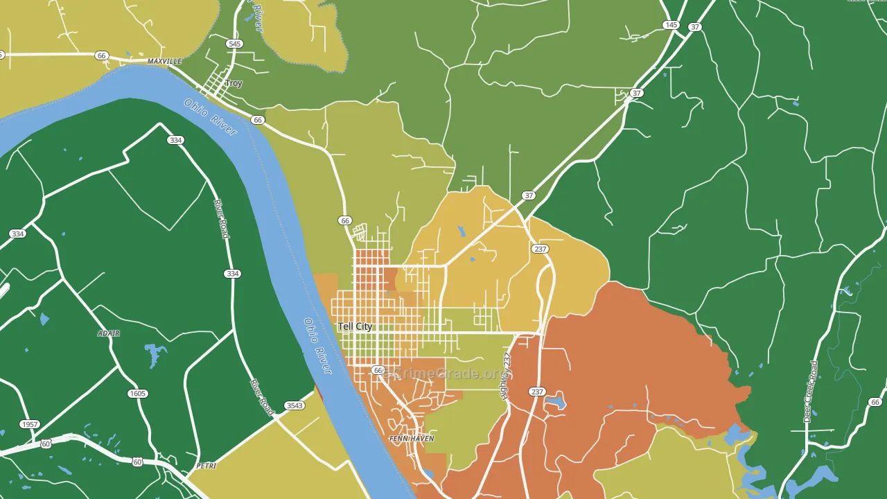 Tell City, IN Map of Theft Rates