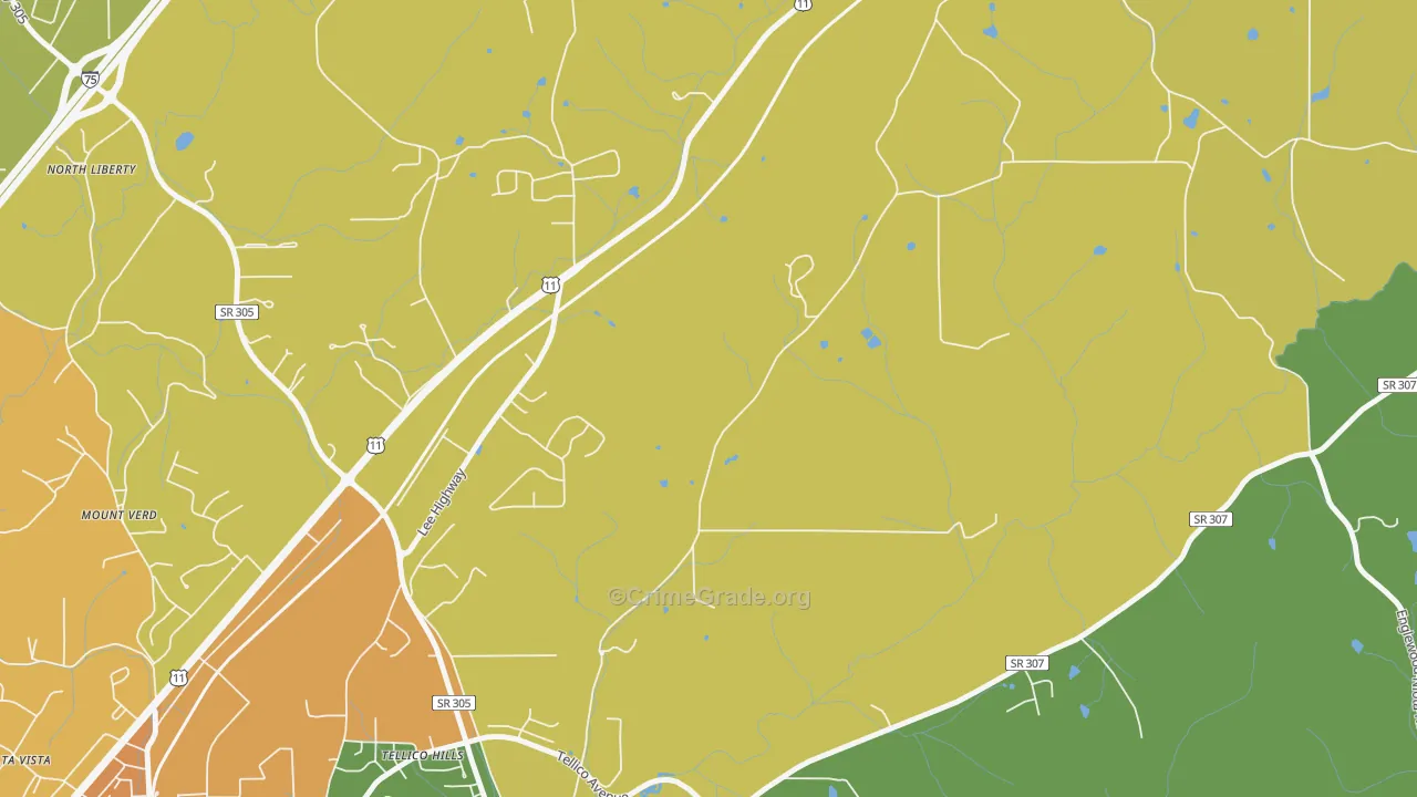 Tellico Hills, TN Map of Theft Rates