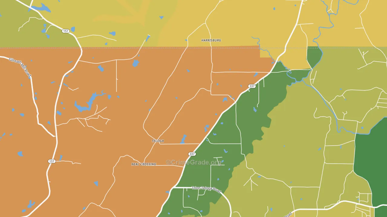 Teloga, GA Map of Theft Rates