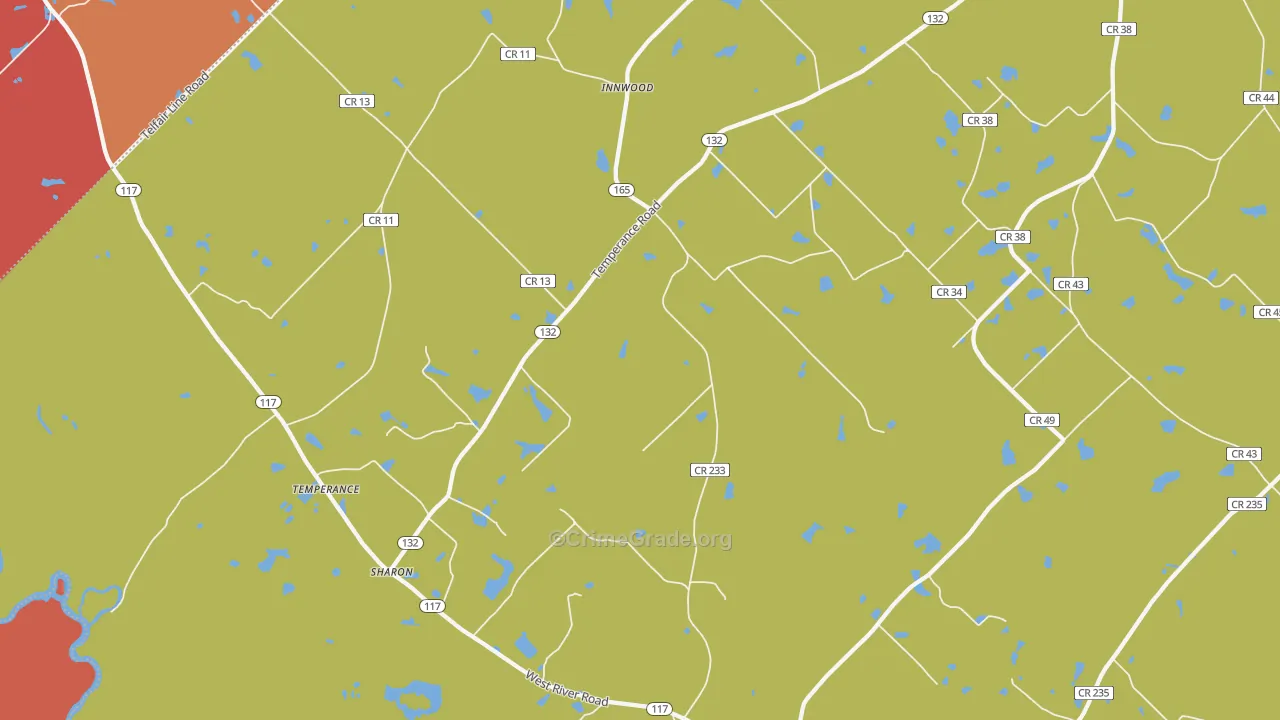 Temperance, GA Map of Theft Rates
