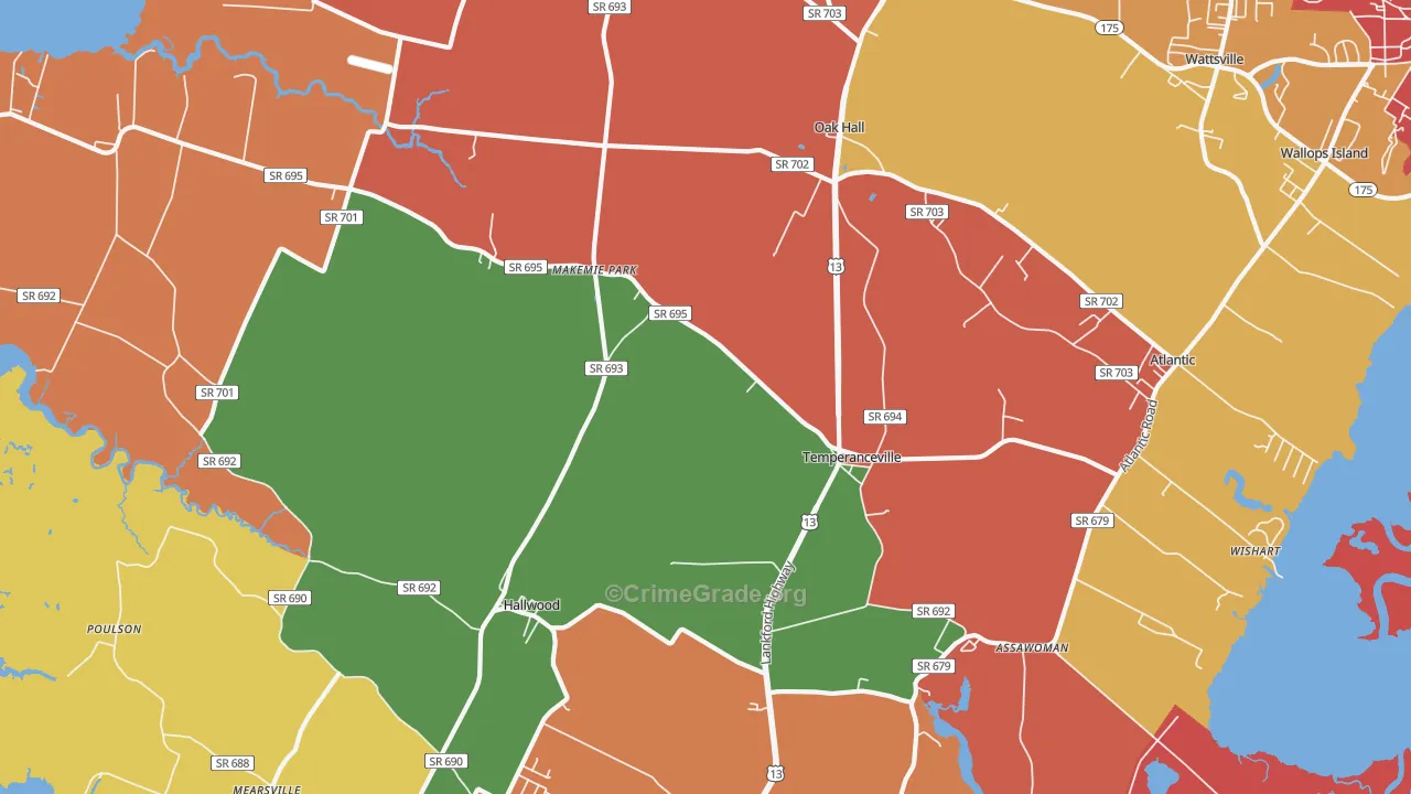 Temperanceville, VA Map of Theft Rates