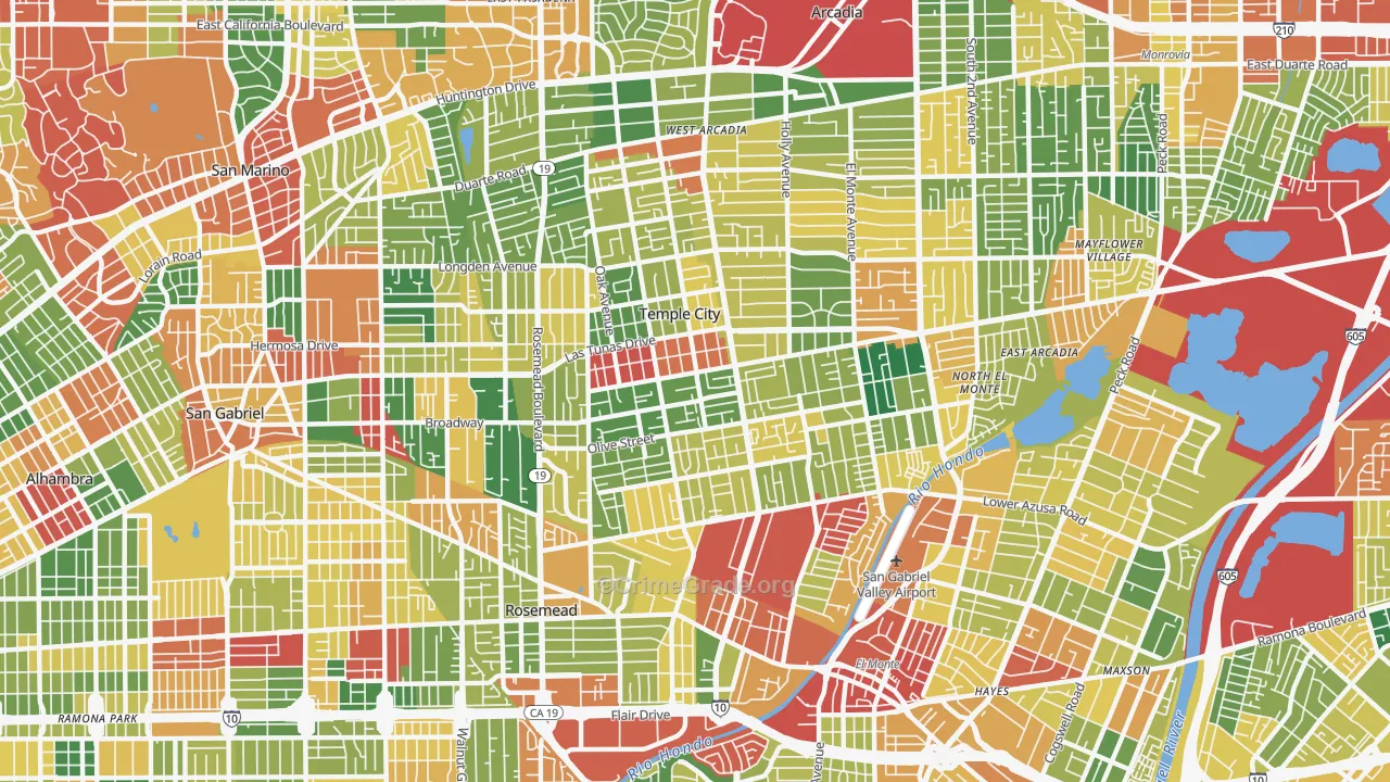 Temple City, CA Map of Theft Rates