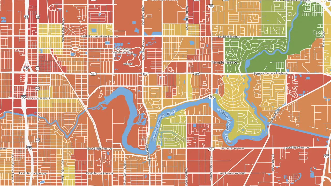 Temple Crest, Tampa, FL Map of Theft Rates