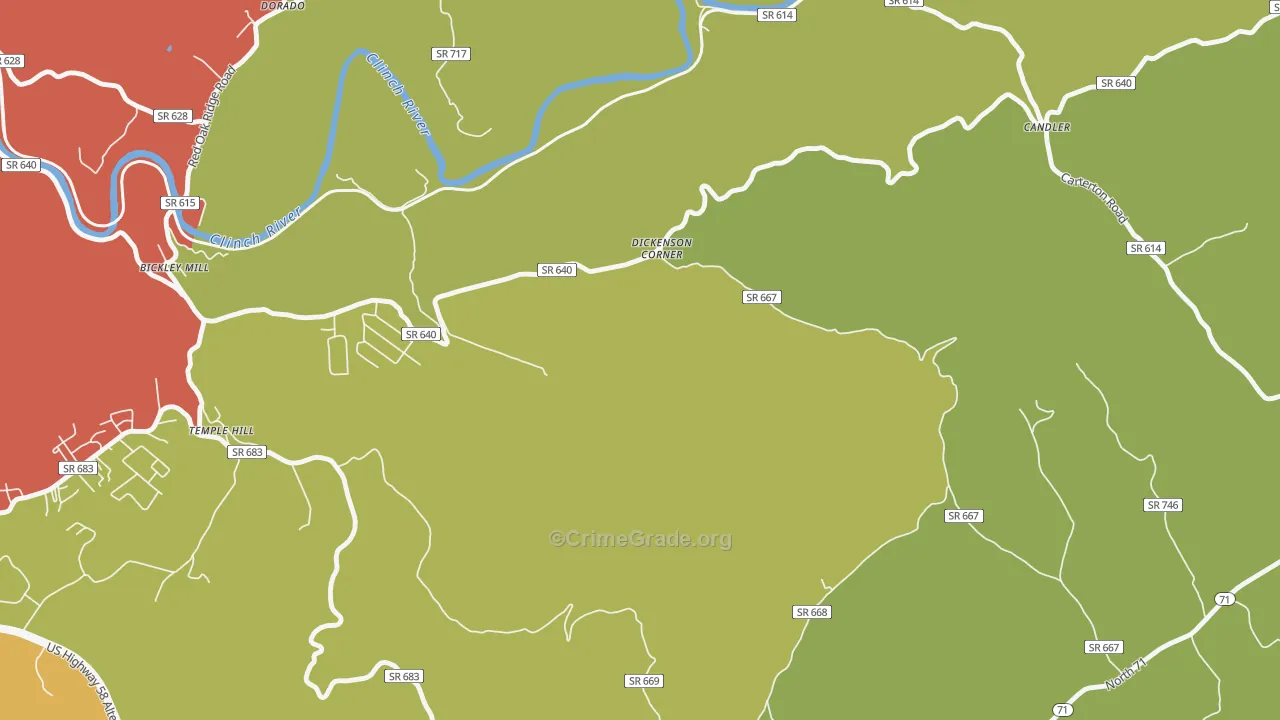 Temple Hill, VA Map of Theft Rates