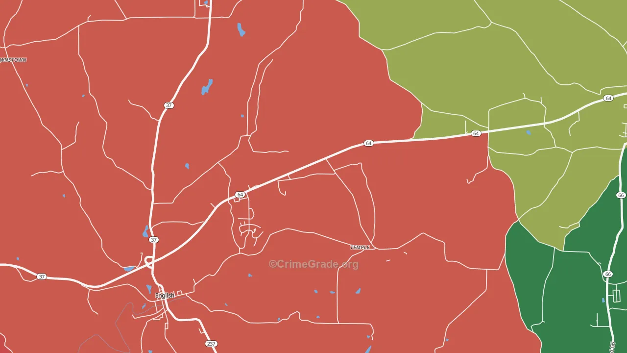Temple, IN Map of Theft Rates