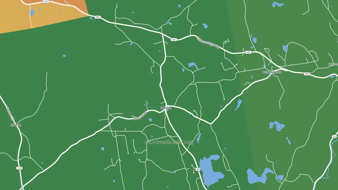 Temple, NH Map of Theft Rates