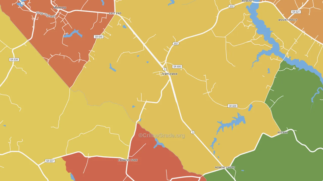 Templeman, VA Map of Theft Rates