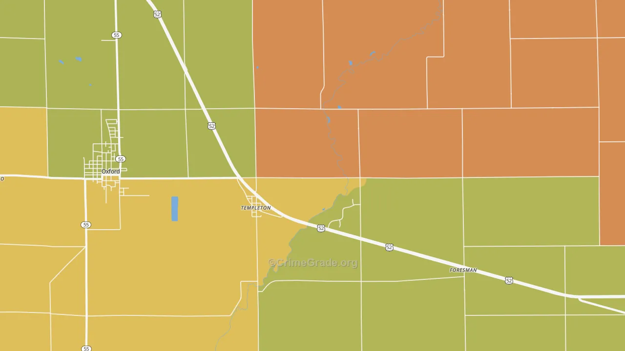 Templeton, IN Map of Theft Rates