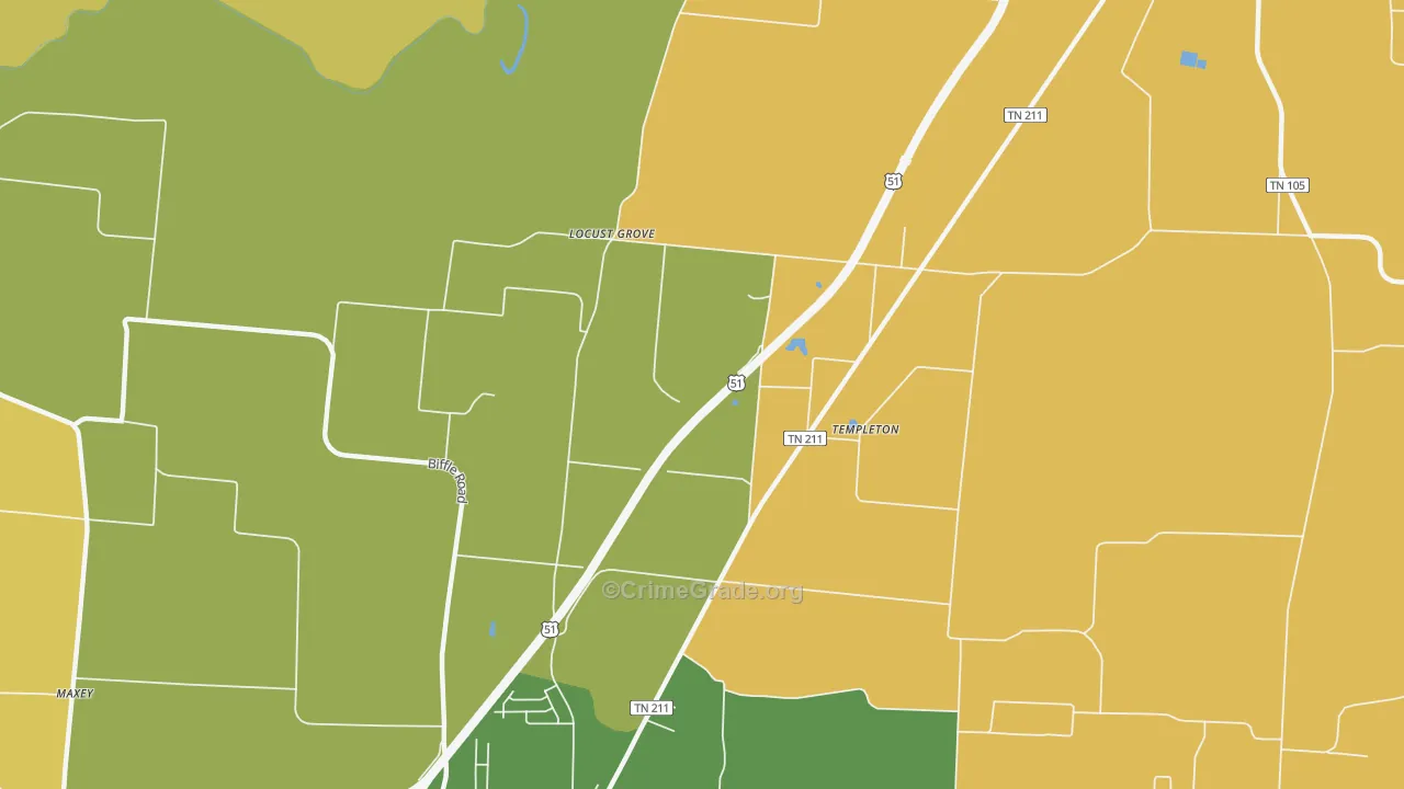 Templeton, TN Map of Theft Rates