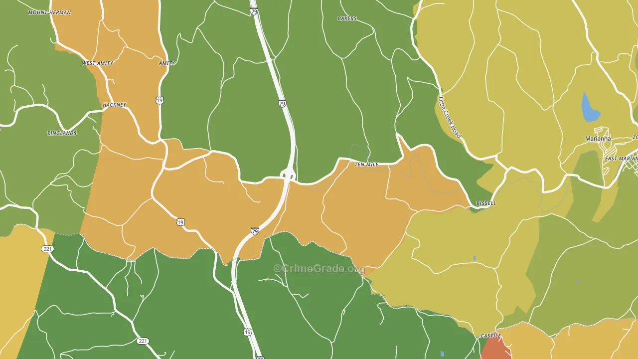 Ten Mile, PA Map of Theft Rates
