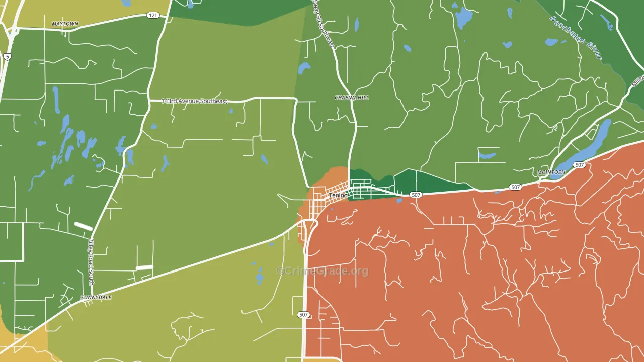 Tenino, WA Map of Theft Rates