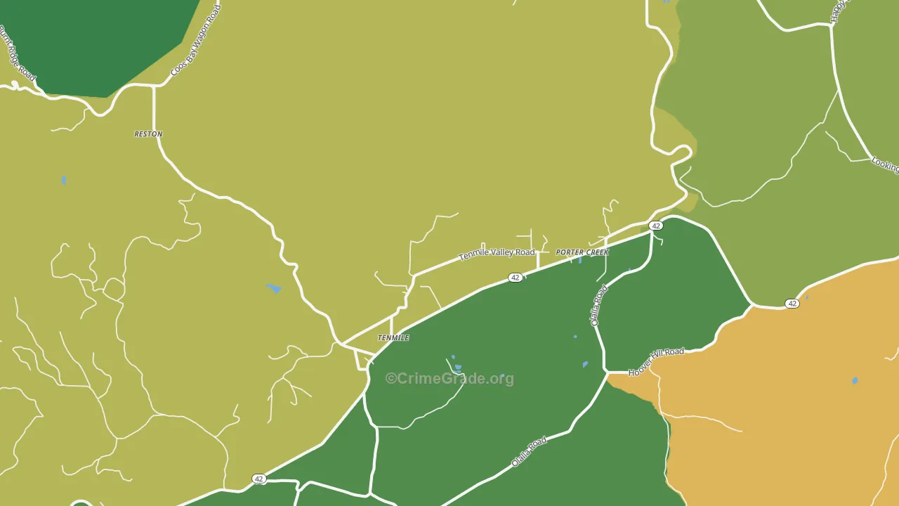 Tenmile, OR Map of Theft Rates