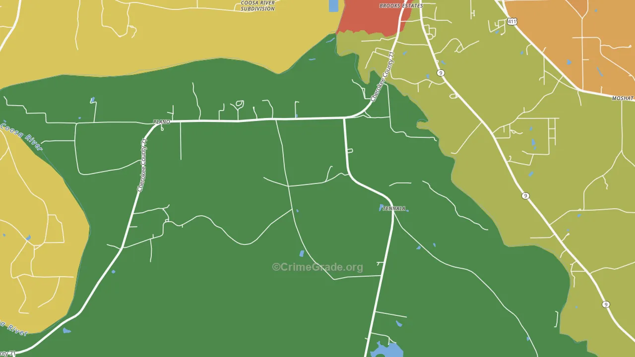 Tennala, AL Map of Theft Rates
