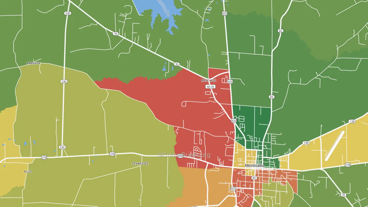Tennessee, AR Map of Theft Rates