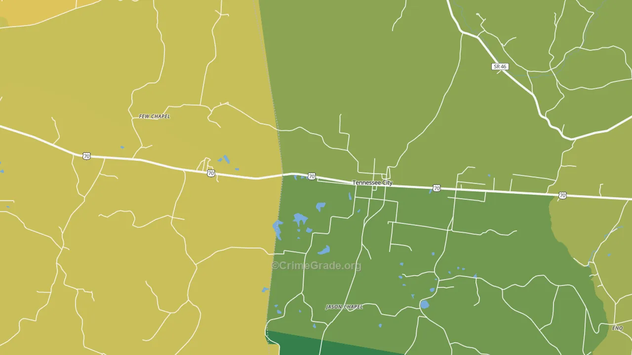 Tennessee City, TN Map of Theft Rates