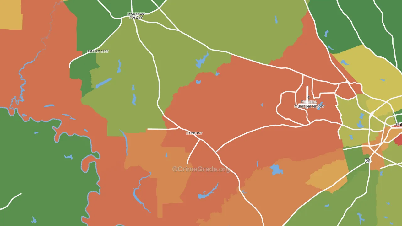 Tennessee Colony, TX Map of Theft Rates