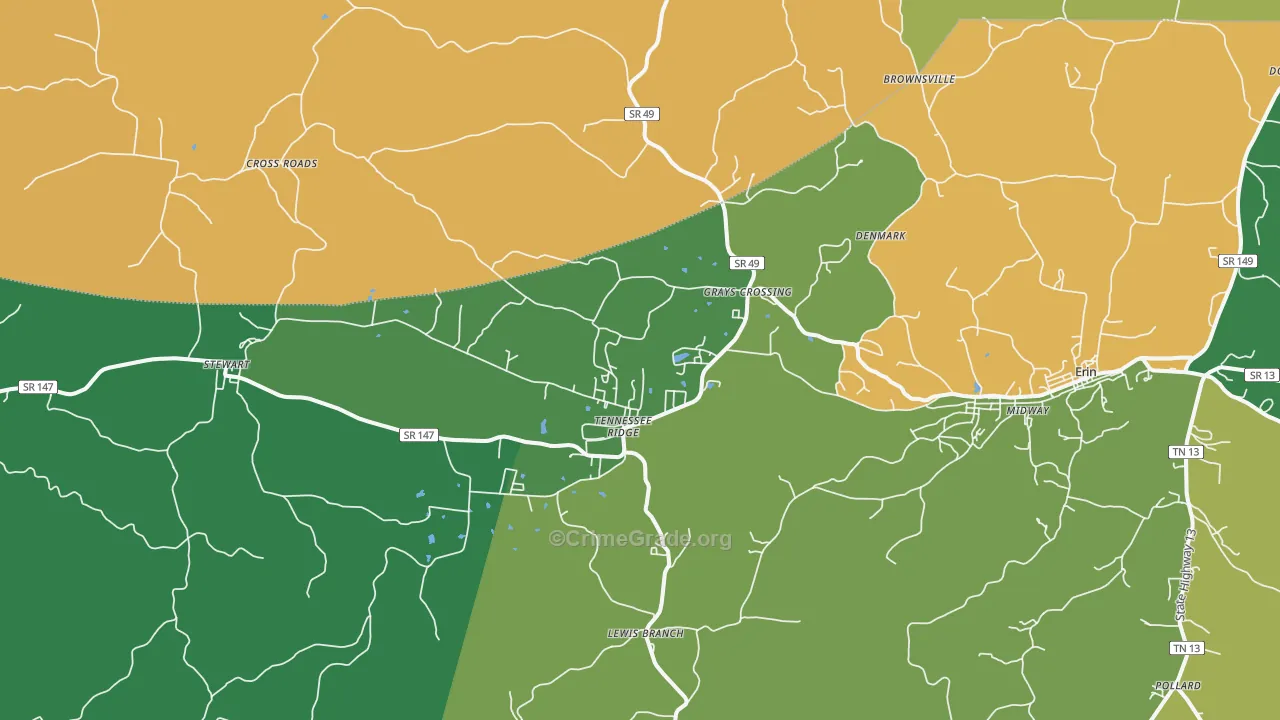 Tennessee Ridge, TN Map of Theft Rates