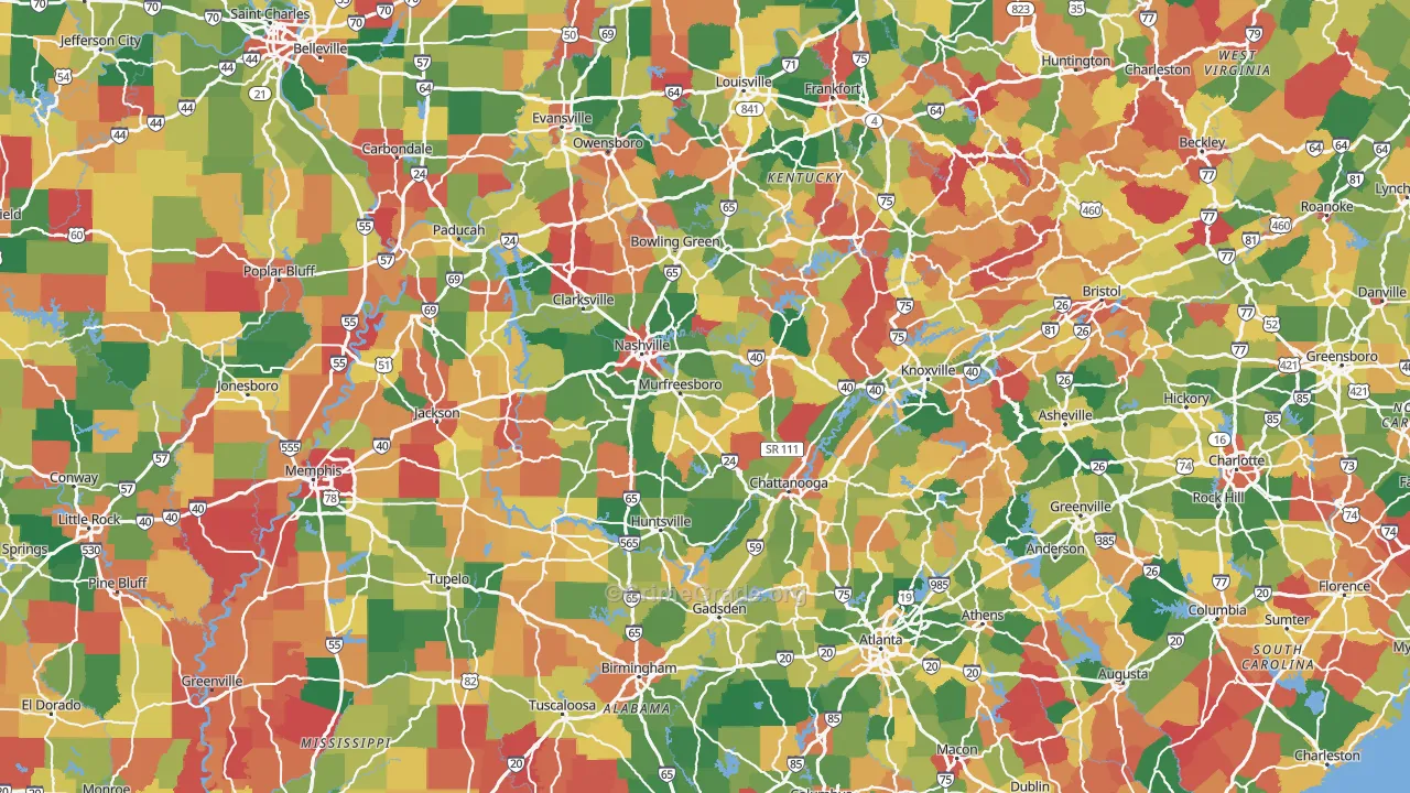 Tennessee Map of Theft Rates