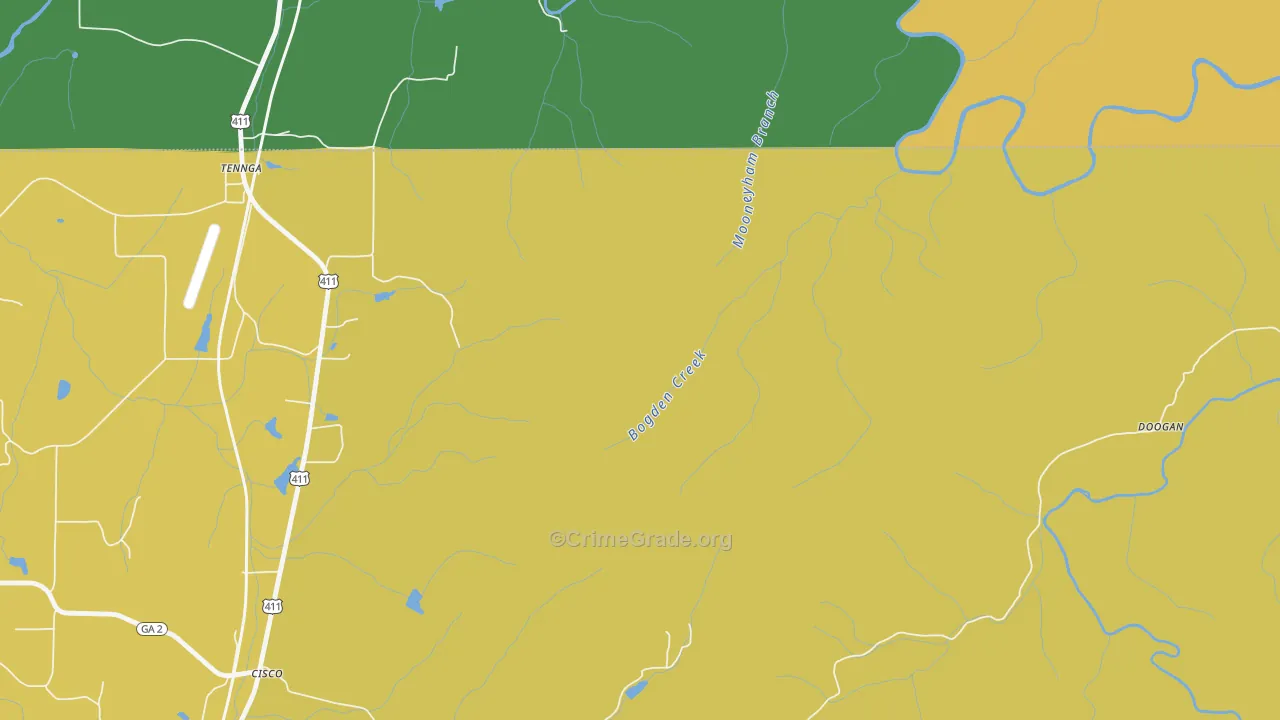 Tennga, GA Map of Theft Rates