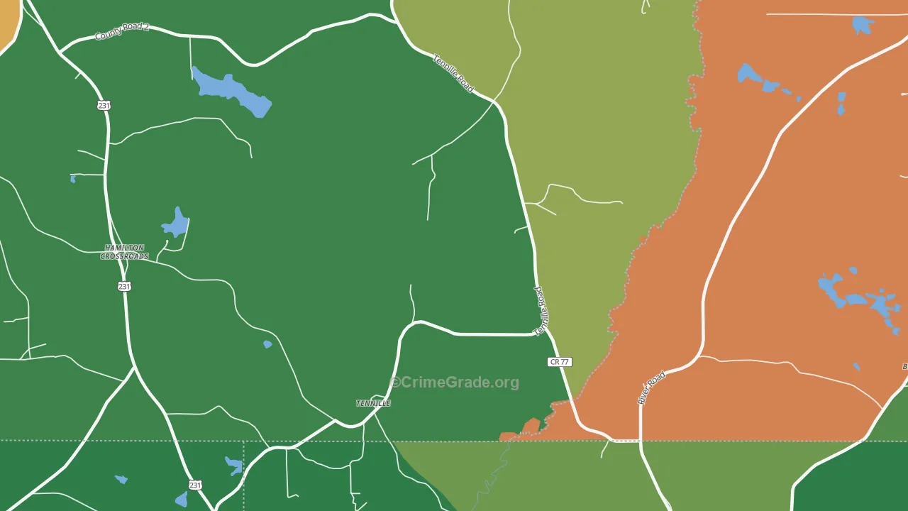Tennille, AL Map of Theft Rates