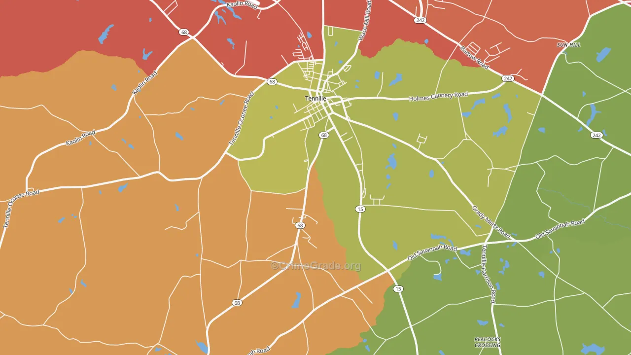 Tennille, GA Map of Theft Rates