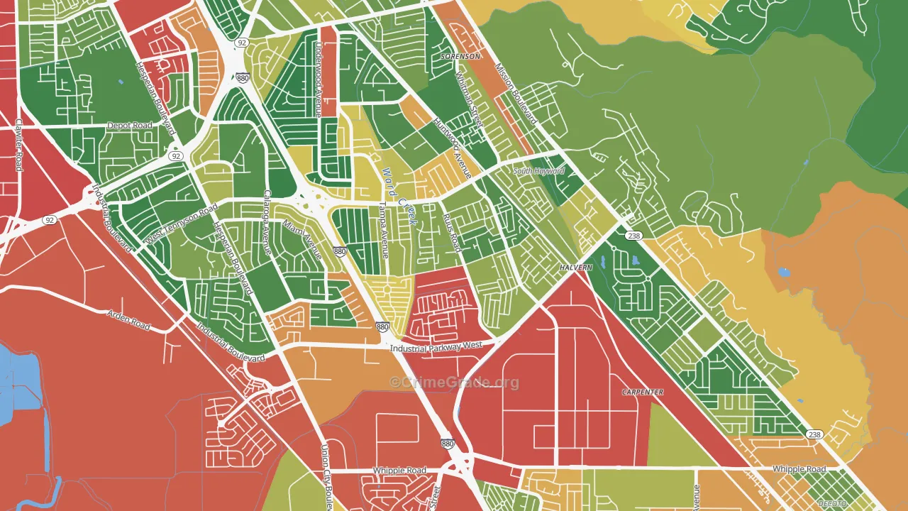 Tennyson-Alquire, Hayward, CA Map of Theft Rates