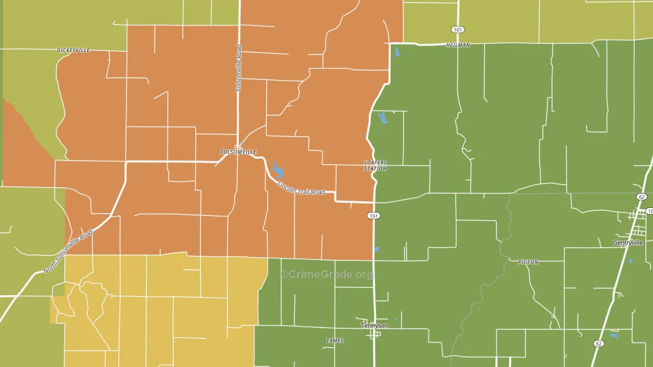 Tennyson, IN Map of Theft Rates