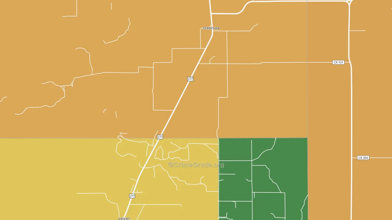 Tennyson, TX Map of Theft Rates