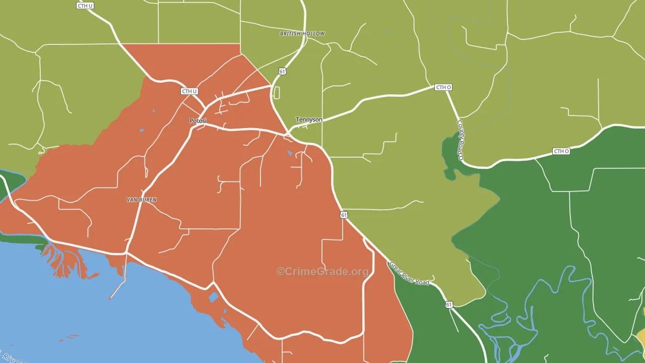 Tennyson, WI Map of Theft Rates
