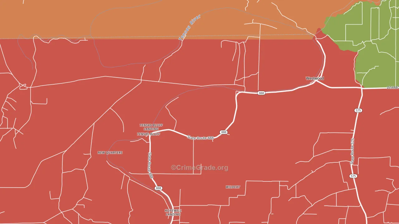 Tensas Bluff, LA Map of Theft Rates