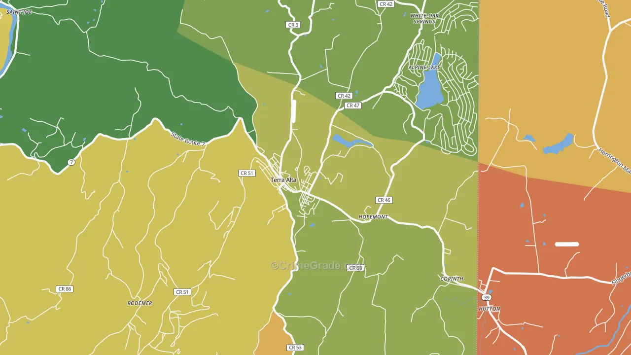 Terra Alta, WV Map of Theft Rates