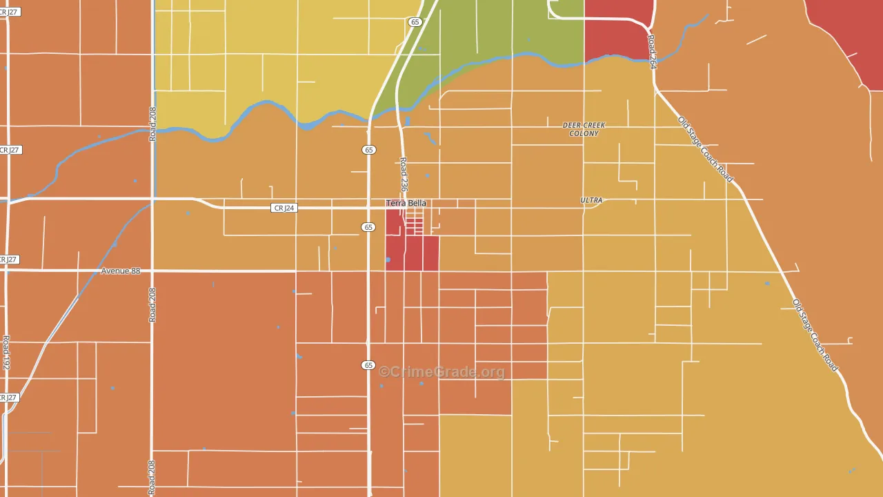 Terra Bella, CA Map of Theft Rates