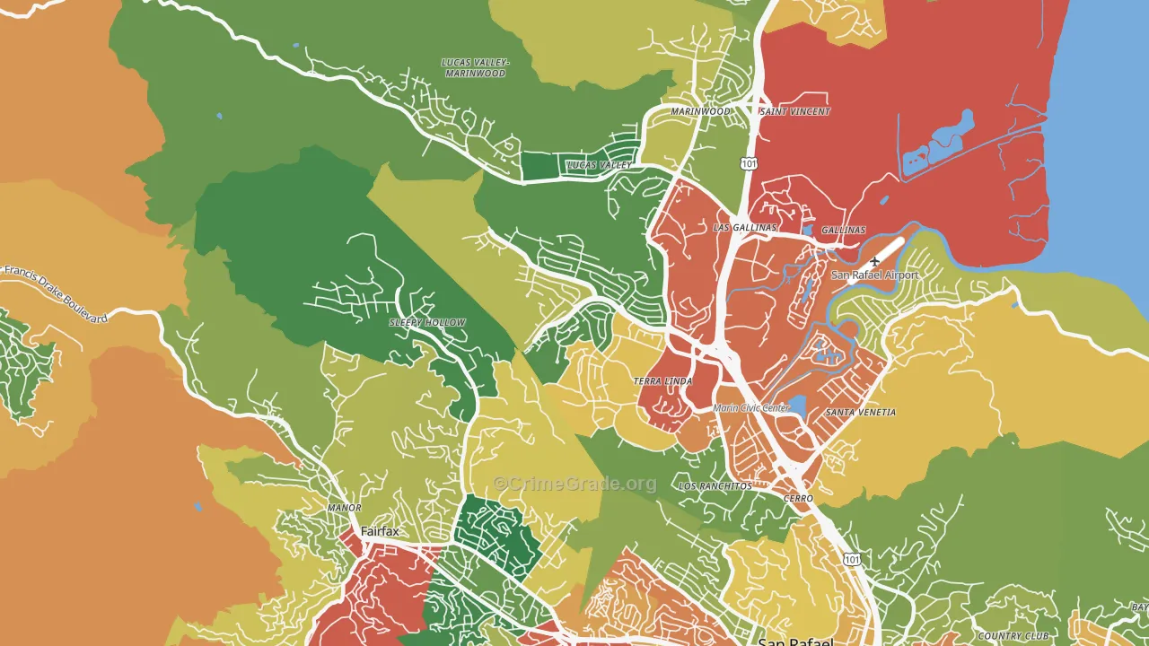 Terra Linda, San Rafael, CA Map of Theft Rates
