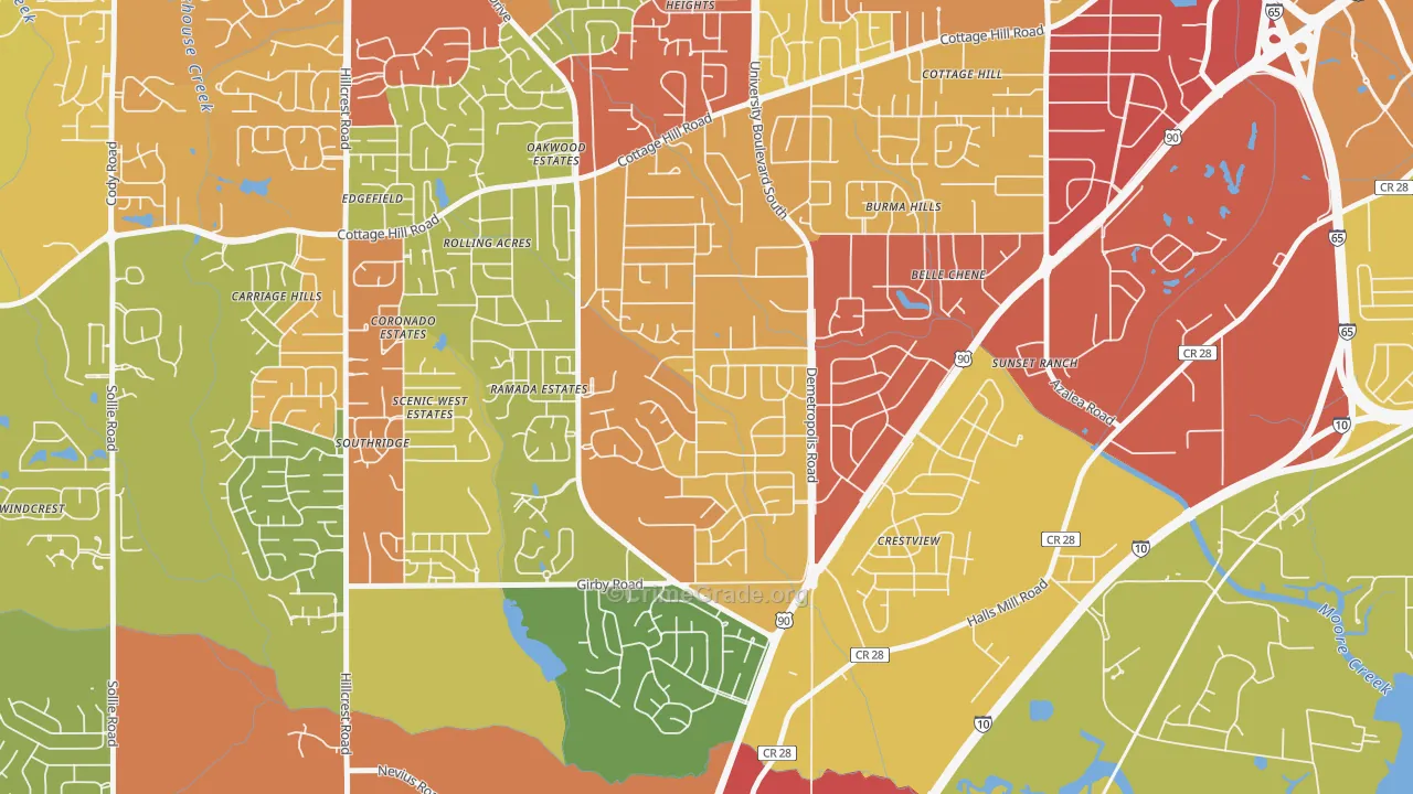 Terrace Hills, Mobile, AL Map of Theft Rates