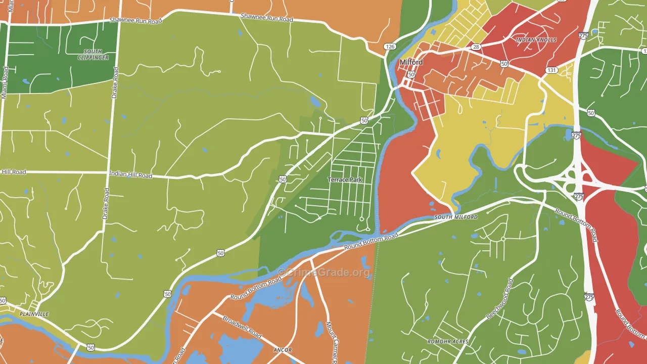 Terrace Park, OH Map of Theft Rates