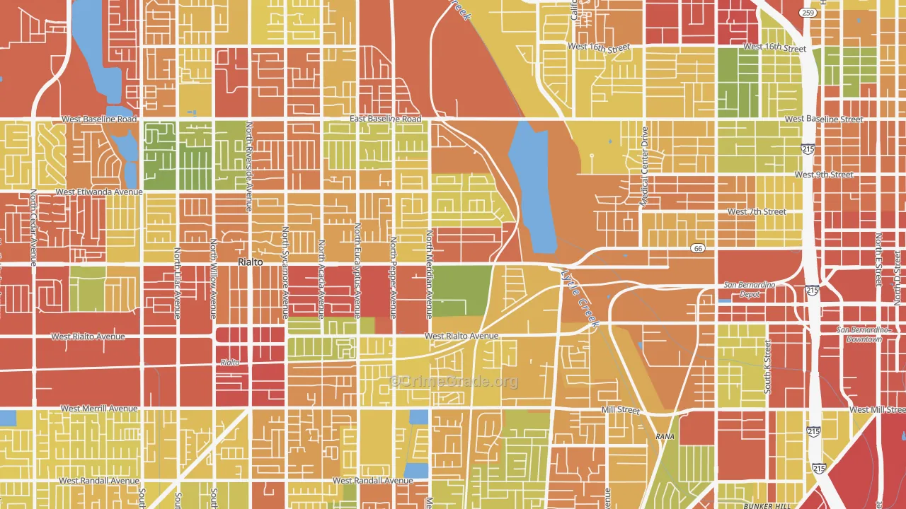 Terrace, San Bernardino, CA Map of Theft Rates