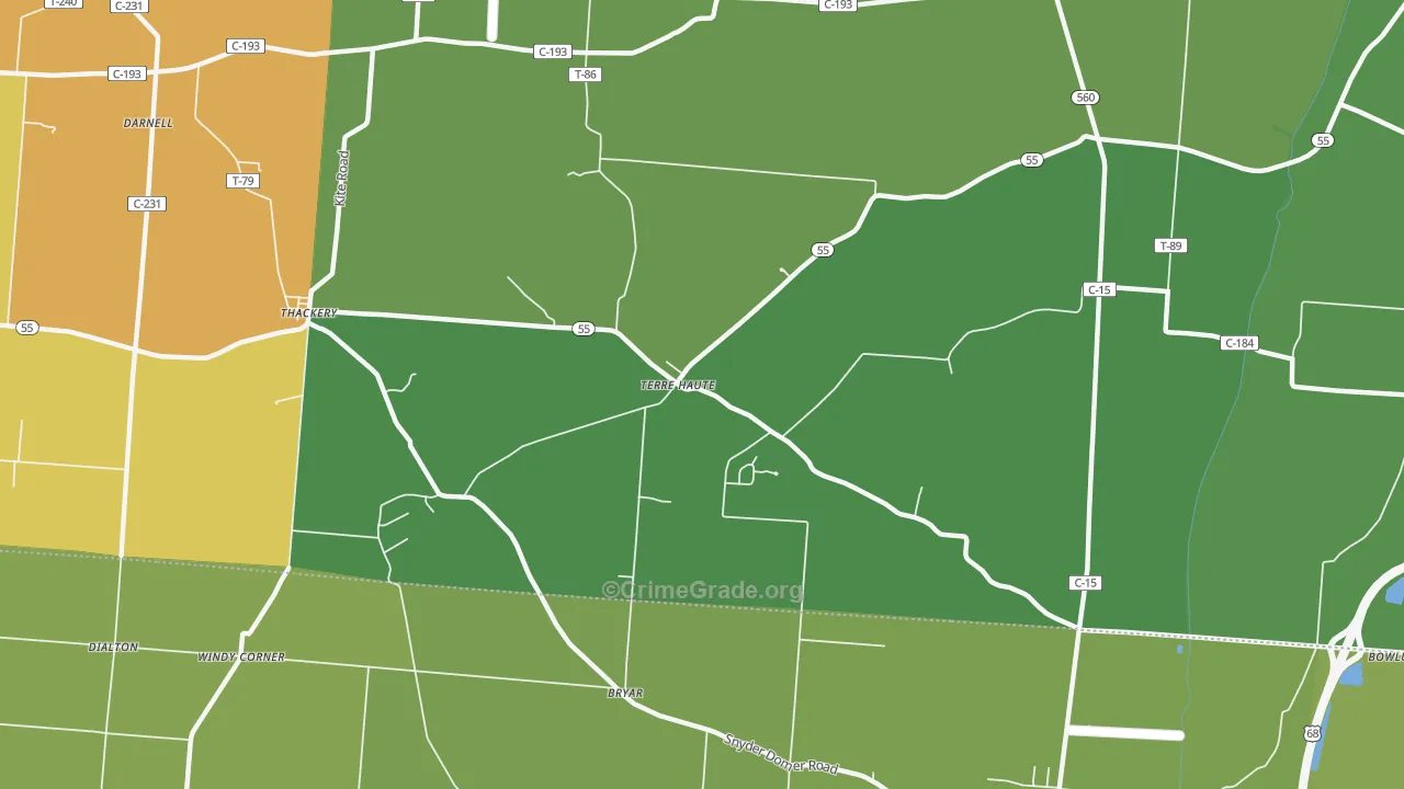 Terre Haute, OH Map of Theft Rates