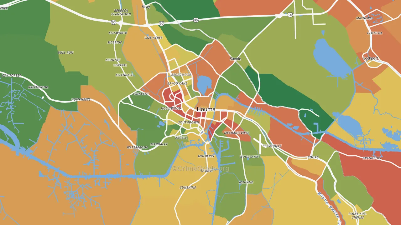 Terrebonne Parish, LA Map of Theft Rates