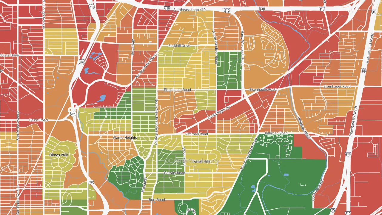 Terrell Heights, San Antonio, TX Map of Theft Rates