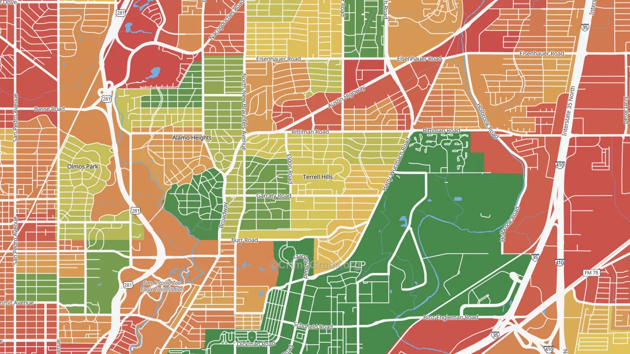 Terrell Hills, TX Map of Theft Rates