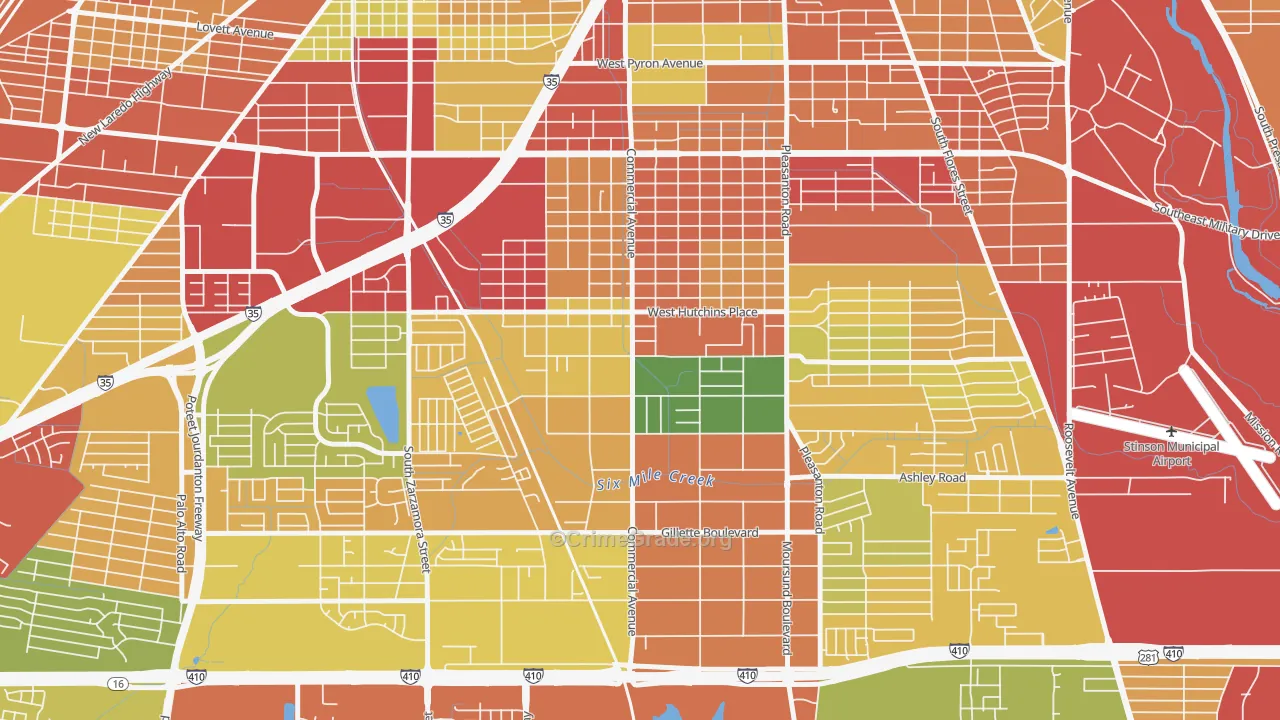 Terrell Wells, San Antonio, TX Map of Theft Rates