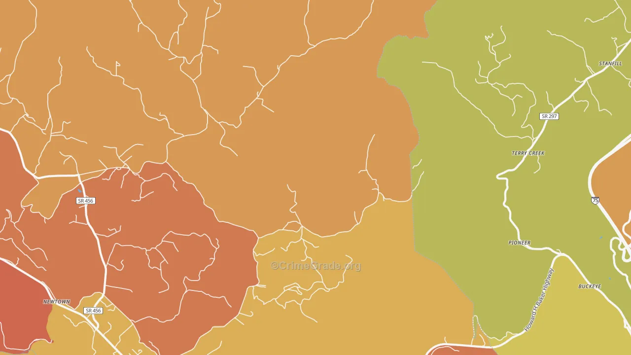 Terry Creek, TN Map of Theft Rates