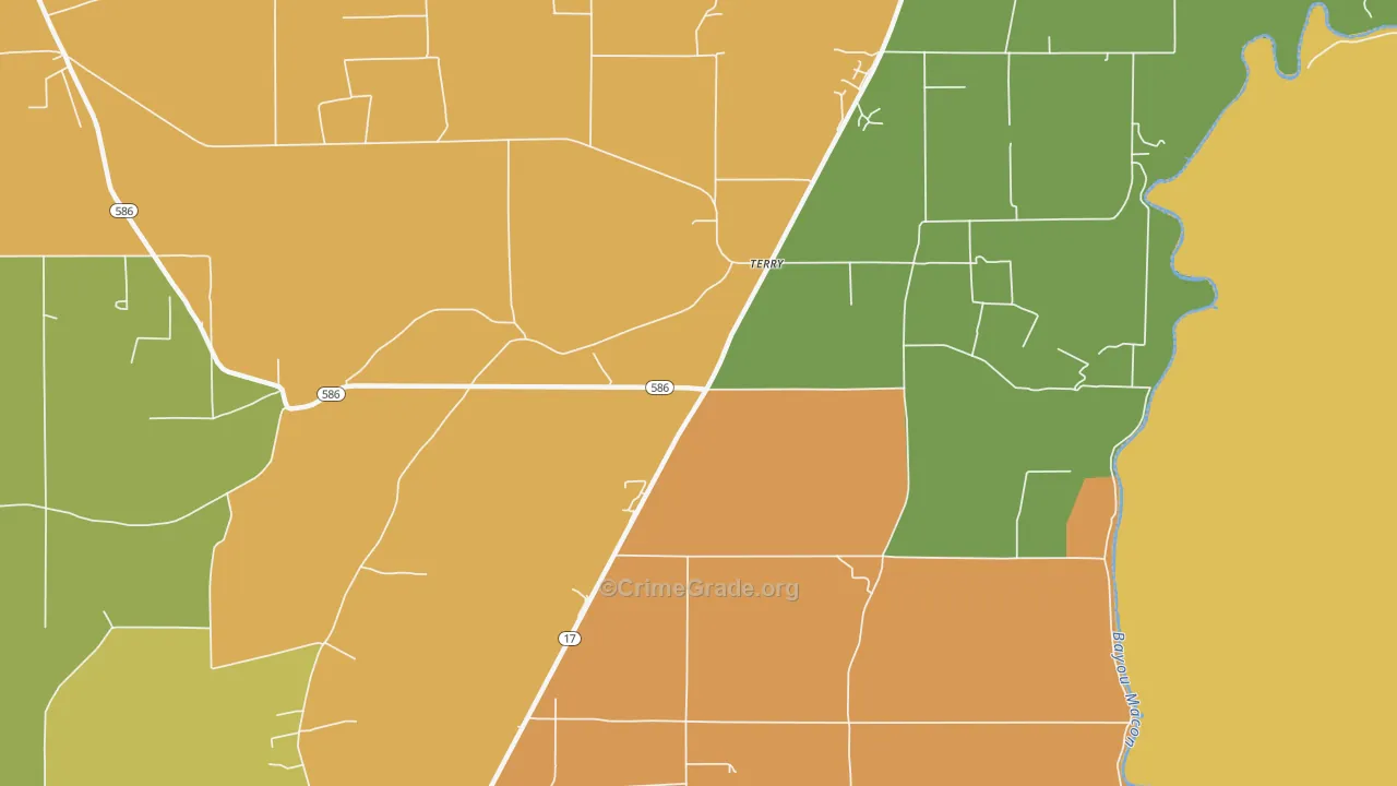 Terry, LA Map of Theft Rates