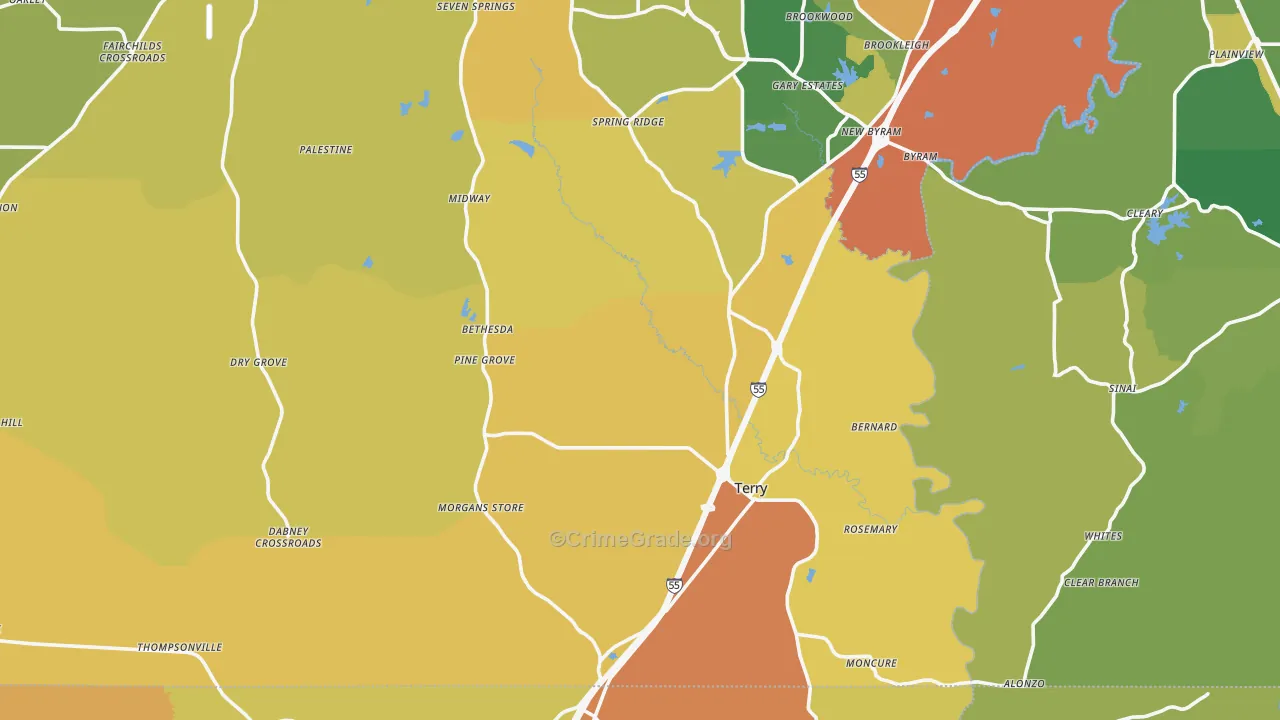 Terry, MS Map of Theft Rates