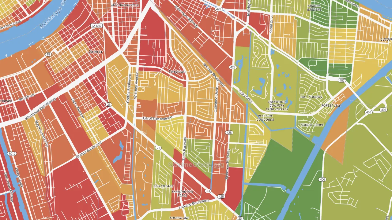 Terrytown, LA Map of Theft Rates