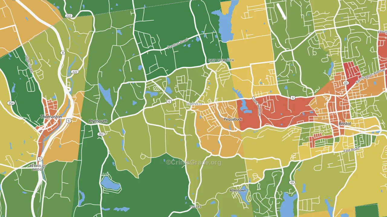 Terryville, CT Map of Theft Rates