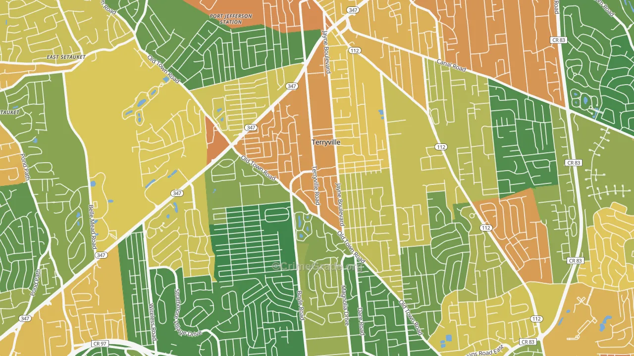 Terryville, NY Map of Theft Rates