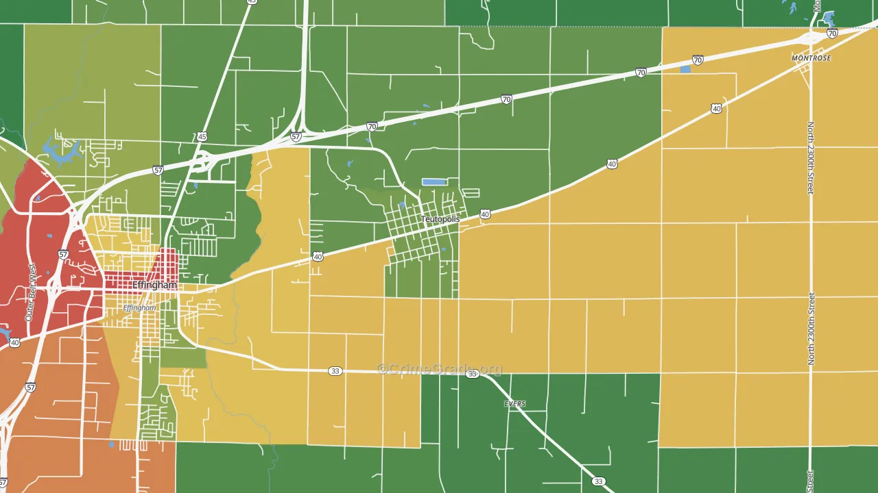 Teutopolis, IL Map of Theft Rates